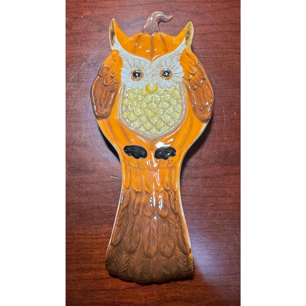 Cracker Barrel Owl Spoon Rest Stoneware Microwave & Dishwashter Safe Approx 9" L